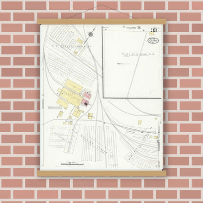 Old map wall art mockup — magnetic wood frame on brick wall — Sanborn Fire Insurance Map from Cairo, Alexander County, Illinois (1914), Sheet #0033