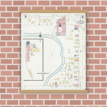 Old map wall art mockup — magnetic wood frame on brick wall — Sanborn Fire Insurance Map from Yale, Saint Clair County, Michigan (1924), Sheet #0003