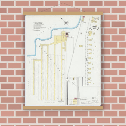 Old map wall art mockup — magnetic wood frame on brick wall — Sanborn Fire Insurance Map from Ely, Saint Louis County, Minnesota (1900), Sheet #0005
