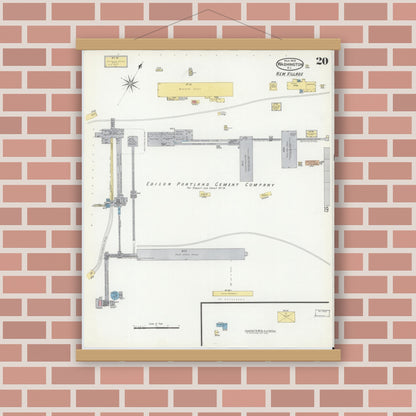Old map wall art mockup — magnetic wood frame on brick wall — Sanborn Fire Insurance Map from Washington, Warren County, New Jersey (1909), Sheet #0020