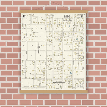 Old map wall art mockup — magnetic wood frame on brick wall — Sanborn Fire Insurance Map from Kissimmee, Osceola County, Florida (1926), Sheet #0012