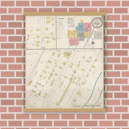 Old map wall art mockup — magnetic wood frame on brick wall — Sanborn Fire Insurance Map from Campbell, Santa Clara County, California (1920) - Complete Map Set