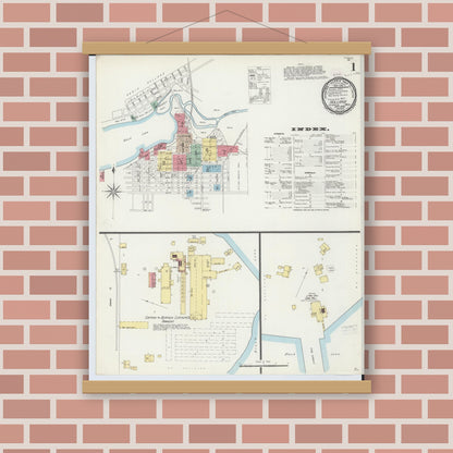 Old map wall art mockup — magnetic wood frame on brick wall — Sanborn Fire Insurance Map from Holland, Ottawa County, Michigan (1896) - Complete Map Set