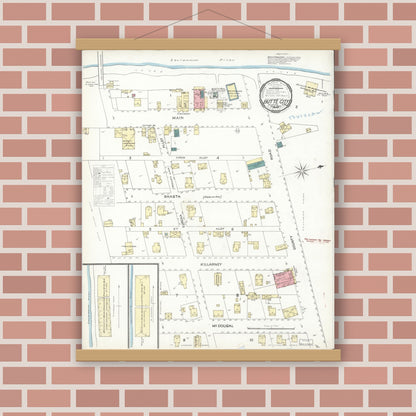 Old map wall art mockup — magnetic wood frame on brick wall — Sanborn Fire Insurance Map from Butte City, Glenn County, California (1897), Sheet #0001