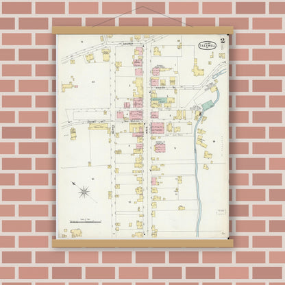 Old map wall art mockup — magnetic wood frame on brick wall — Sanborn Fire Insurance Map from Tazewell, Tazewell County, Virginia (1897), Sheet #0002