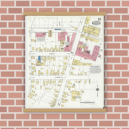 Old map wall art mockup — magnetic wood frame on brick wall — Sanborn Fire Insurance Map from Grand Haven, Ottawa County, Michigan (1920), Sheet #0012