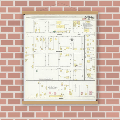 Old map wall art mockup — magnetic wood frame on brick wall — Sanborn Fire Insurance Map from Baltimore, Fairfield County, Ohio (1910), Sheet #0005