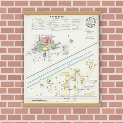 Old map wall art mockup — magnetic wood frame on brick wall — Sanborn Fire Insurance Map from Canastota, Madison County, New York (1895), Sheet #0001