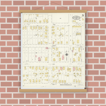 Old map wall art mockup — magnetic wood frame on brick wall — Sanborn Fire Insurance Map from Tipp City, Miami County, Ohio (1911), Sheet #0003