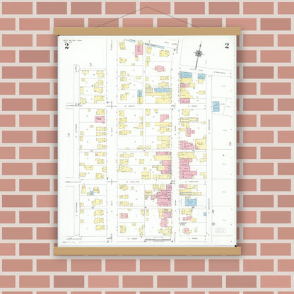 Old map wall art mockup — magnetic wood frame on brick wall — Sanborn Fire Insurance Map from West Milton, Miami County, Ohio (1951), Sheet #0002