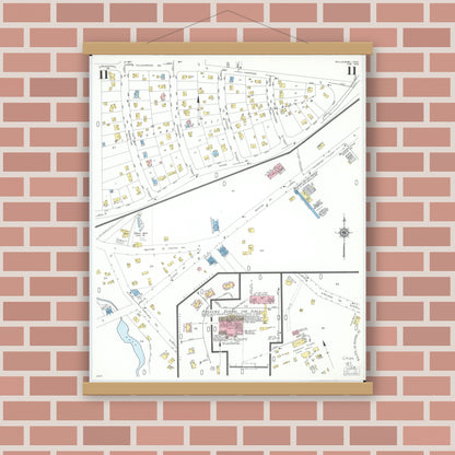 Old map wall art mockup — magnetic wood frame on brick wall — Sanborn Fire Insurance Map from Willoughby, Lake County, Ohio (1952), Sheet #0011