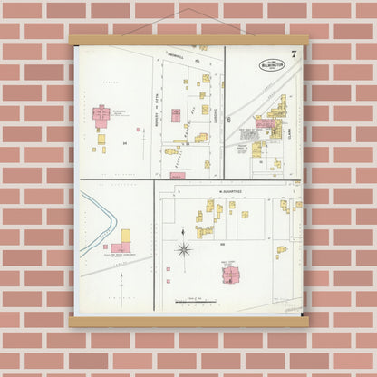 Old map wall art mockup — magnetic wood frame on brick wall — Sanborn Fire Insurance Map from Wilmington, Clinton County, Ohio (1900), Sheet #0007