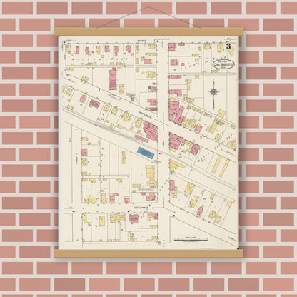 Old map wall art mockup — magnetic wood frame on brick wall — Sanborn Fire Insurance Map from Canal Winchester, Franklin County, Ohio (1922), Sheet #0003