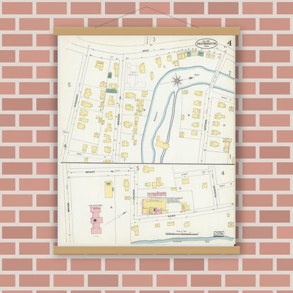 Old map wall art mockup — magnetic wood frame on brick wall — Sanborn Fire Insurance Map from Great Barrington, Berkshire County, Massachusetts (1903), Sheet #0004