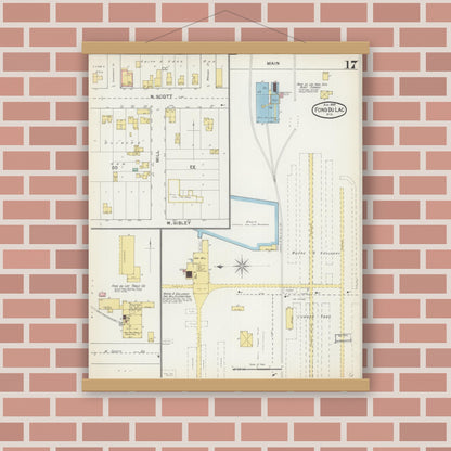 Old map wall art mockup — magnetic wood frame on brick wall — Sanborn Fire Insurance Map from Fond du Lac, Fond du Lac County, Wisconsin (1892), Sheet #0017