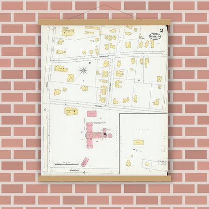 Old map wall art mockup — magnetic wood frame on brick wall — Sanborn Fire Insurance Map from Franklin, Norfolk County, Massachusetts (1904), Sheet #0002