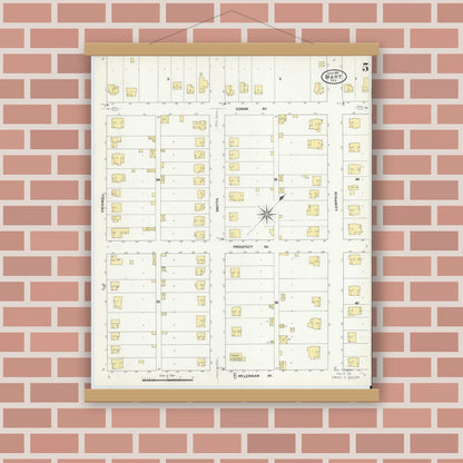 Old map wall art mockup — magnetic wood frame on brick wall — Sanborn Fire Insurance Map from Mart, McLennan County, Texas (1909), Sheet #0005