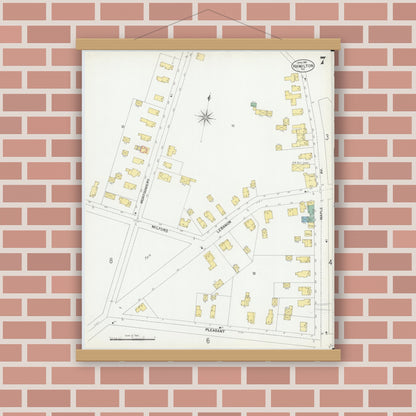 Old map wall art mockup — magnetic wood frame on brick wall — Sanborn Fire Insurance Map from Hamilton, Madison County, New York (1901), Sheet #0007