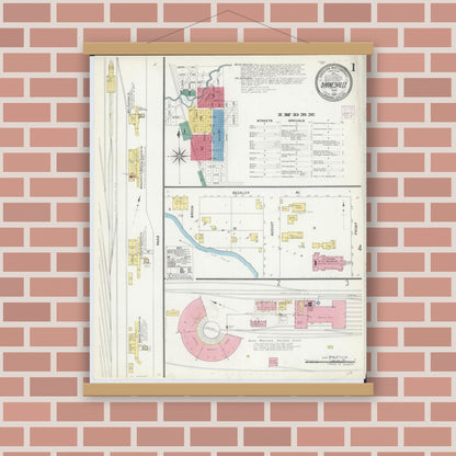 Old map wall art mockup — magnetic wood frame on brick wall — Sanborn Fire Insurance Map from Barnesville, Clay County, Minnesota (1907) - Complete Map Set