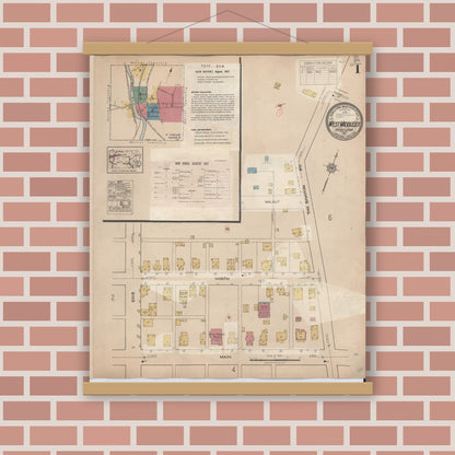 Old map wall art mockup — magnetic wood frame on brick wall — Sanborn Fire Insurance Map from West Middlesex, Mercer County, Pennsylvania (1937) - Complete Map Set