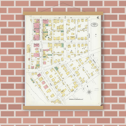 Old map wall art mockup — magnetic wood frame on brick wall — Sanborn Fire Insurance Map from Irwin, Westmoreland County, Pennsylvania (1899), Sheet #0004