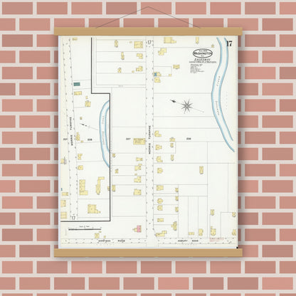 Old map wall art mockup — magnetic wood frame on brick wall — Sanborn Fire Insurance Map from Washington, Warren County, New Jersey (1909), Sheet #0017