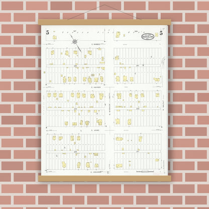 Old map wall art mockup — magnetic wood frame on brick wall — Sanborn Fire Insurance Map from Marceline, Linn County, Missouri (1930), Sheet #0005