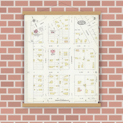 Old map wall art mockup — magnetic wood frame on brick wall — Sanborn Fire Insurance Map from Crookston, Polk County, Minnesota (1913), Sheet #0002