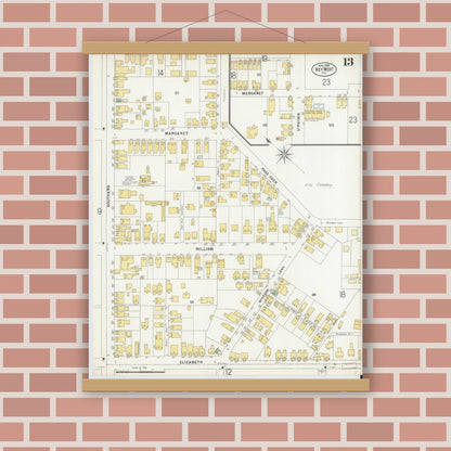 Old map wall art mockup — magnetic wood frame on brick wall — Sanborn Fire Insurance Map from Key West, Monroe County, Florida (1899), Sheet #0013
