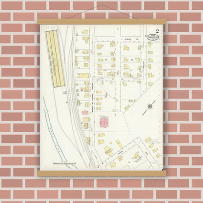 Old map wall art mockup — magnetic wood frame on brick wall — Sanborn Fire Insurance Map from Sheffield, Warren County, Pennsylvania (1910), Sheet #0002