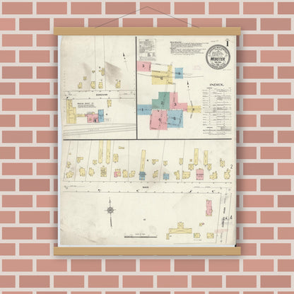 Old map wall art mockup — magnetic wood frame on brick wall — Sanborn Fire Insurance Map from Webster, Monroe County, New York (1912) - Complete Map Set