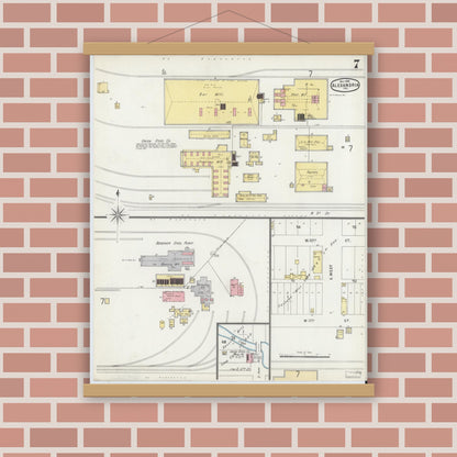 Old map wall art mockup — magnetic wood frame on brick wall — Sanborn Fire Insurance Map from Alexandria, Madison County, Indiana (1896), Sheet #0007