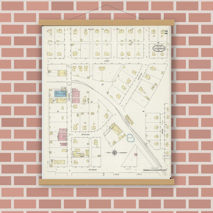 Old map wall art mockup — magnetic wood frame on brick wall — Sanborn Fire Insurance Map from Leadwood, Saint Francois County, Missouri (1914), Sheet #0002
