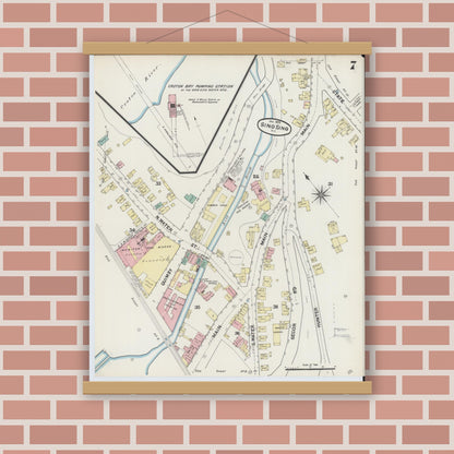 Old map wall art mockup — magnetic wood frame on brick wall — Sanborn Fire Insurance Map from Sing Sing, Westchester County, New York (1891), Sheet #0007