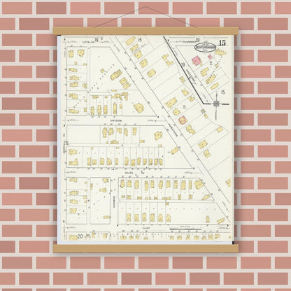 Old map wall art mockup — magnetic wood frame on brick wall — Sanborn Fire Insurance Map from Benton Harbor, Berrien County, Michigan (1917), Sheet #0015