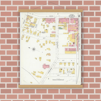 Old map wall art mockup — magnetic wood frame on brick wall — Sanborn Fire Insurance Map from Corry, Erie County, Pennsylvania (1904), Sheet #0003
