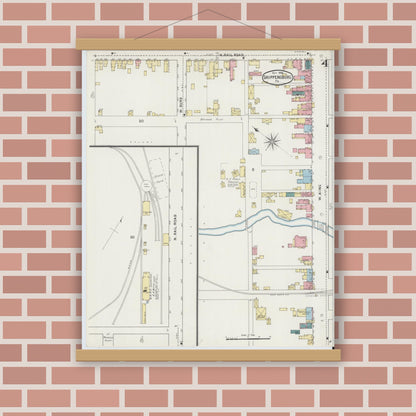 Old map wall art mockup — magnetic wood frame on brick wall — Sanborn Fire Insurance Map from Shippensburg, Cumberland And Franklin Counties, Pennsylvania (1894), Sheet #0004