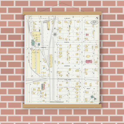 Old map wall art mockup — magnetic wood frame on brick wall — Sanborn Fire Insurance Map from Canton, Fulton County, Illinois (1902), Sheet #0008