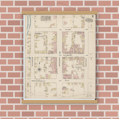 Old map wall art mockup — magnetic wood frame on brick wall — Sanborn Fire Insurance Map from Lebanon, Warren County, Ohio (1885), Sheet #0002
