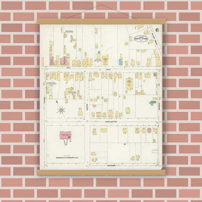 Old map wall art mockup — magnetic wood frame on brick wall — Sanborn Fire Insurance Map from Hackettstown, Warren County, New Jersey (1902), Sheet #0006
