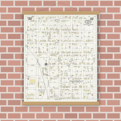 Old map wall art mockup — magnetic wood frame on brick wall — Sanborn Fire Insurance Map from Laredo, Webb County, Texas (1925), Sheet #0022