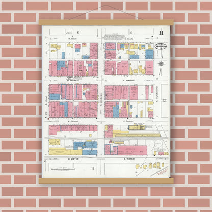 Old map wall art mockup — magnetic wood frame on brick wall — Sanborn Fire Insurance Map from Wabash, Wabash County, Indiana (1920), Sheet #0011