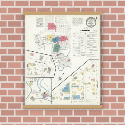 Old map wall art mockup — magnetic wood frame on brick wall — Sanborn Fire Insurance Map from Del Rio, Val Verde County, Texas (1909), Sheet #0001