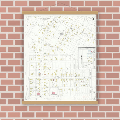Old map wall art mockup — magnetic wood frame on brick wall — Sanborn Fire Insurance Map from Lee's Summit, Jackson County, Missouri (1935), Sheet #0004