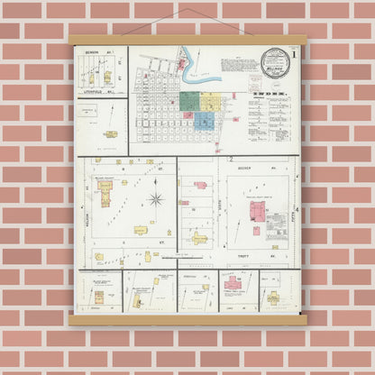 Old map wall art mockup — magnetic wood frame on brick wall — Sanborn Fire Insurance Map from Willmar, Kandiyohi County, Minnesota (1899) - Complete Map Set