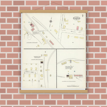 Old map wall art mockup — magnetic wood frame on brick wall — Sanborn Fire Insurance Map from Stambaugh, Iron County, Michigan (1913), Sheet #0007
