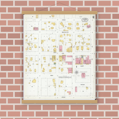 Old map wall art mockup — magnetic wood frame on brick wall — Sanborn Fire Insurance Map from Vienna, Johnson County, Illinois (1900), Sheet #0002