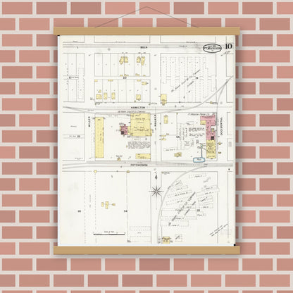Old map wall art mockup — magnetic wood frame on brick wall — Sanborn Fire Insurance Map from Fort Madison, Lee County, Iowa (1894), Sheet #0010