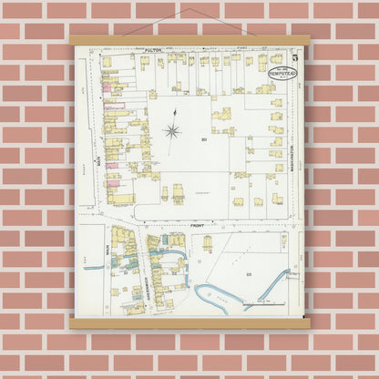 Old map wall art mockup — magnetic wood frame on brick wall — Sanborn Fire Insurance Map from Hempstead, Nassau County, New York (1892), Sheet #0005