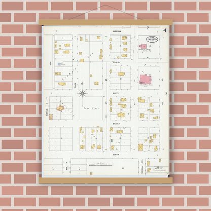 Old map wall art mockup — magnetic wood frame on brick wall — Sanborn Fire Insurance Map from Jackson, Jackson County, Minnesota (1900), Sheet #0004